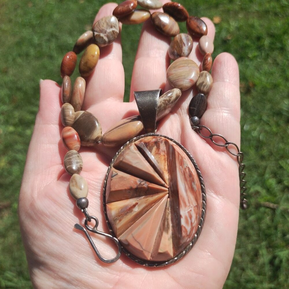 JAY KING Araucaria USA, Petrified Wood Pendant & Necklace, 925 Sterling Silver